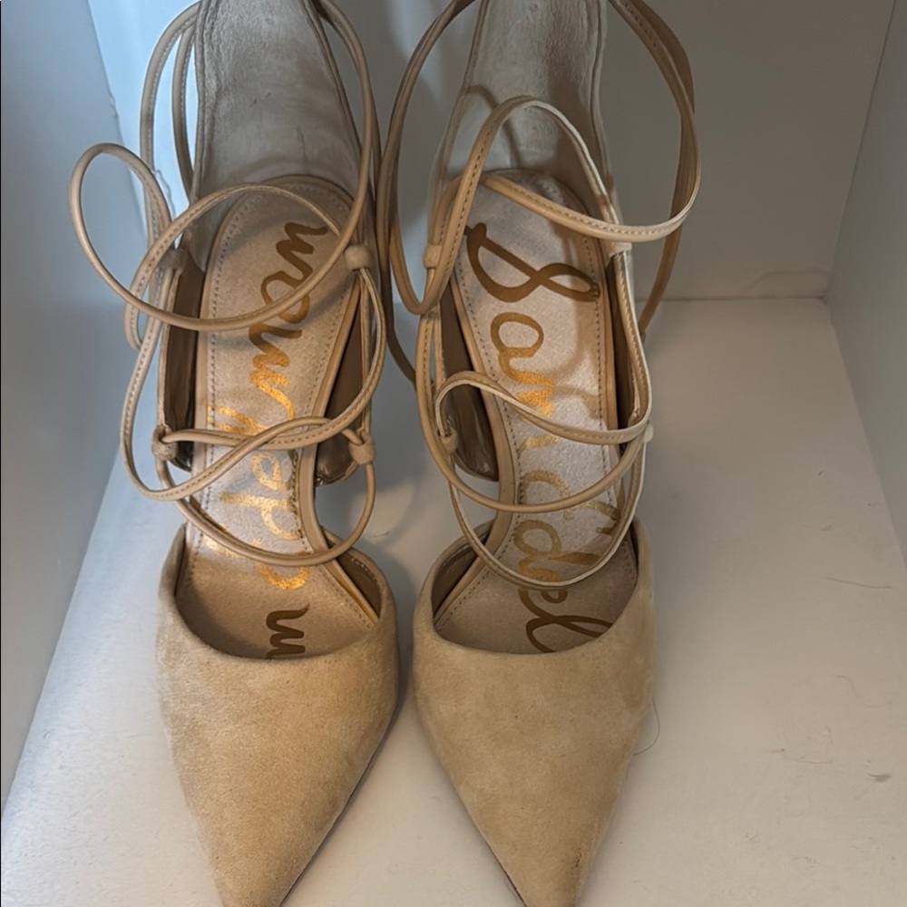 Sam Edelman Cream Lace-Up Stiletto Heels